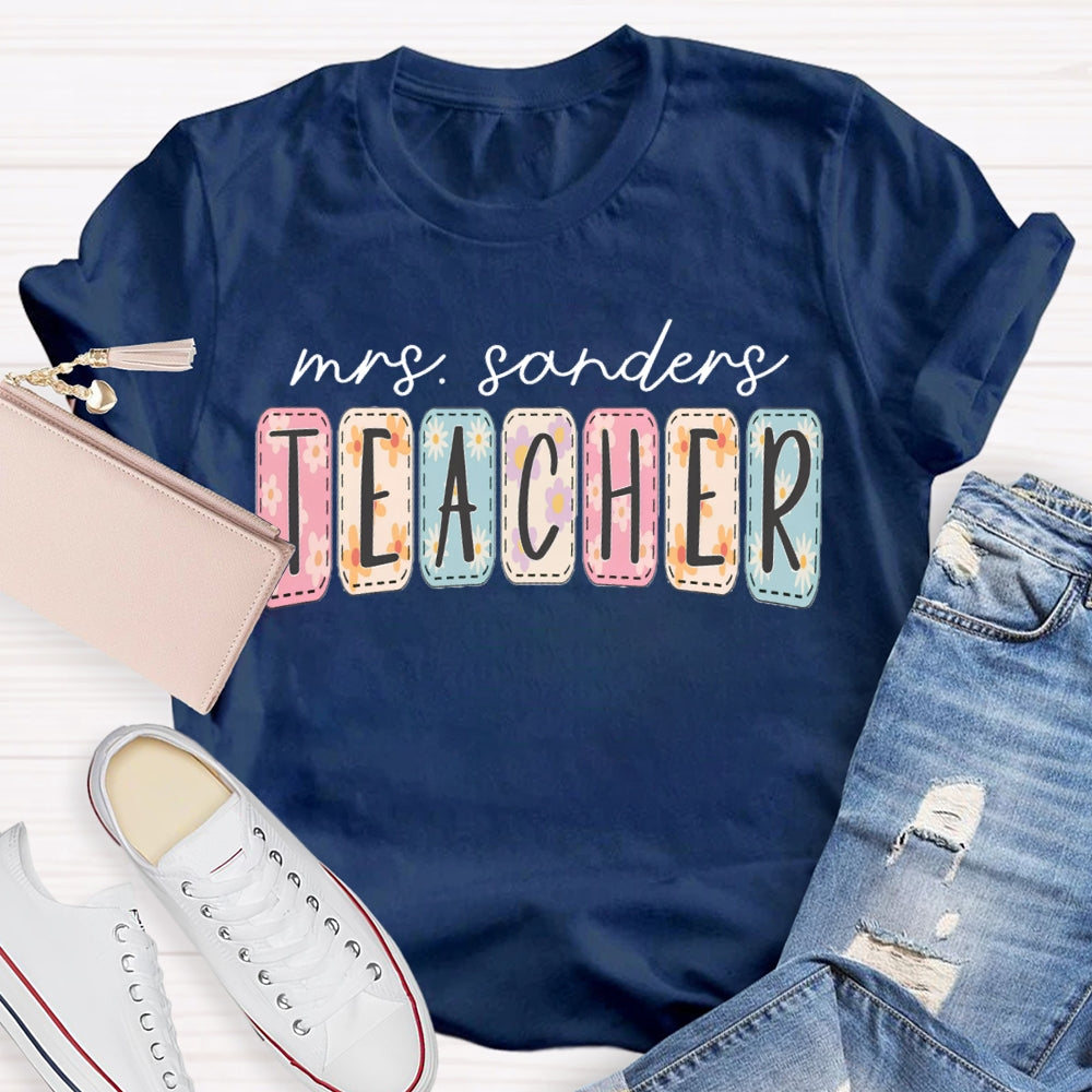Personalized Name Colorful Tie-Dye Print Teacher T-shirt