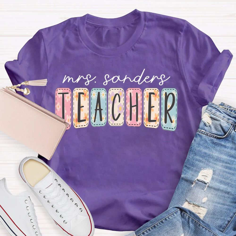 Personalized Name Colorful Tie-Dye Print Teacher T-shirt