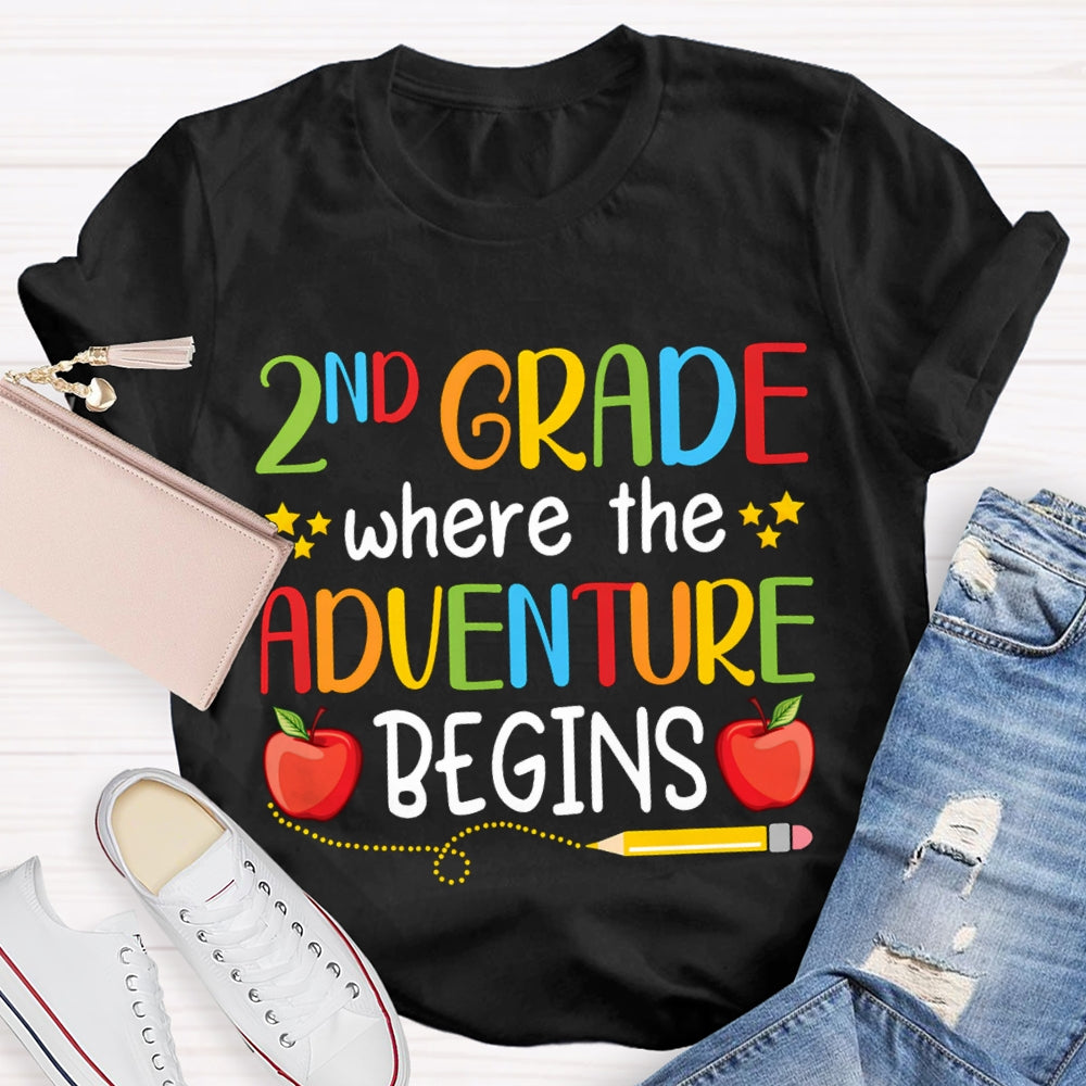 Personalized Grade Second Grade Where The Adventure Begins T-shirt
