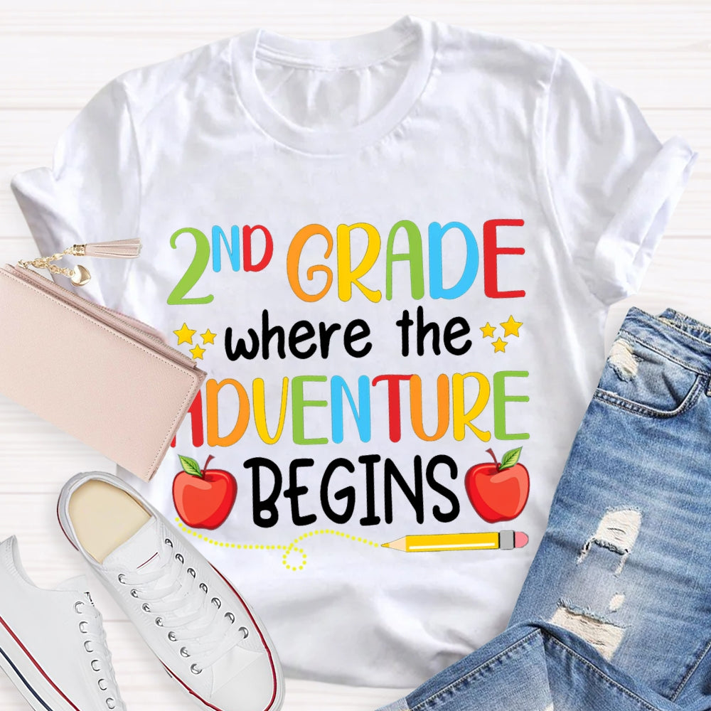 Personalized Grade Second Grade Where The Adventure Begins T-shirt