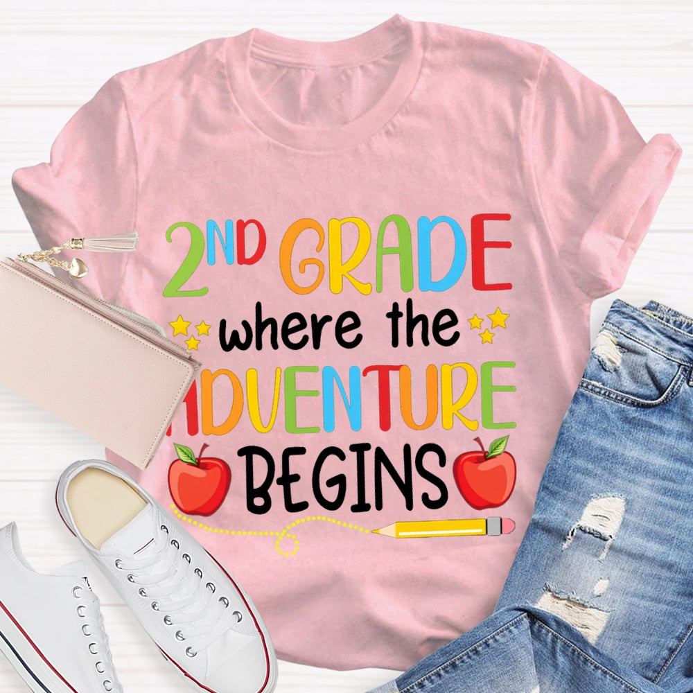 Personalized Grade Second Grade Where The Adventure Begins T-shirt