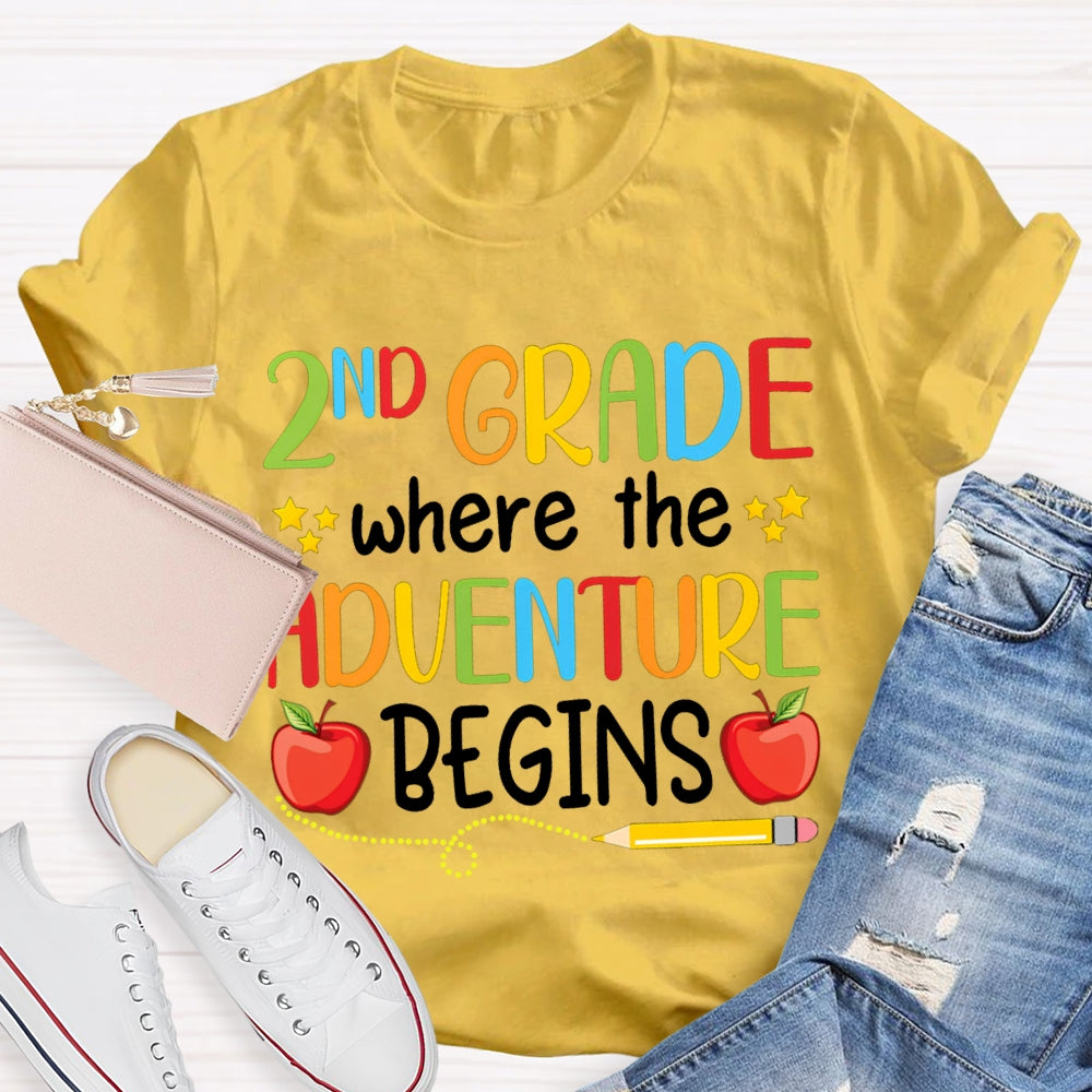Personalized Grade Second Grade Where The Adventure Begins T-shirt