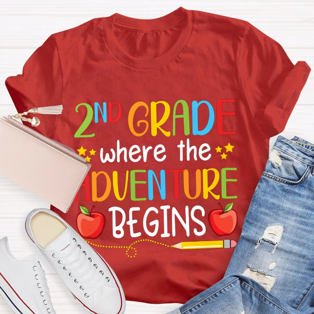 Personalized Grade Second Grade Where The Adventure Begins T-shirt