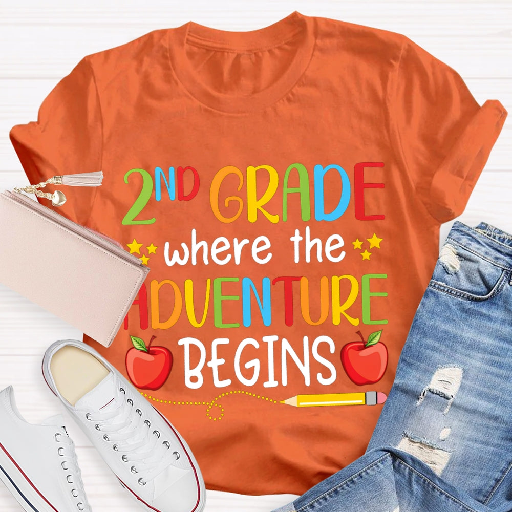 Personalized Grade Second Grade Where The Adventure Begins T-shirt