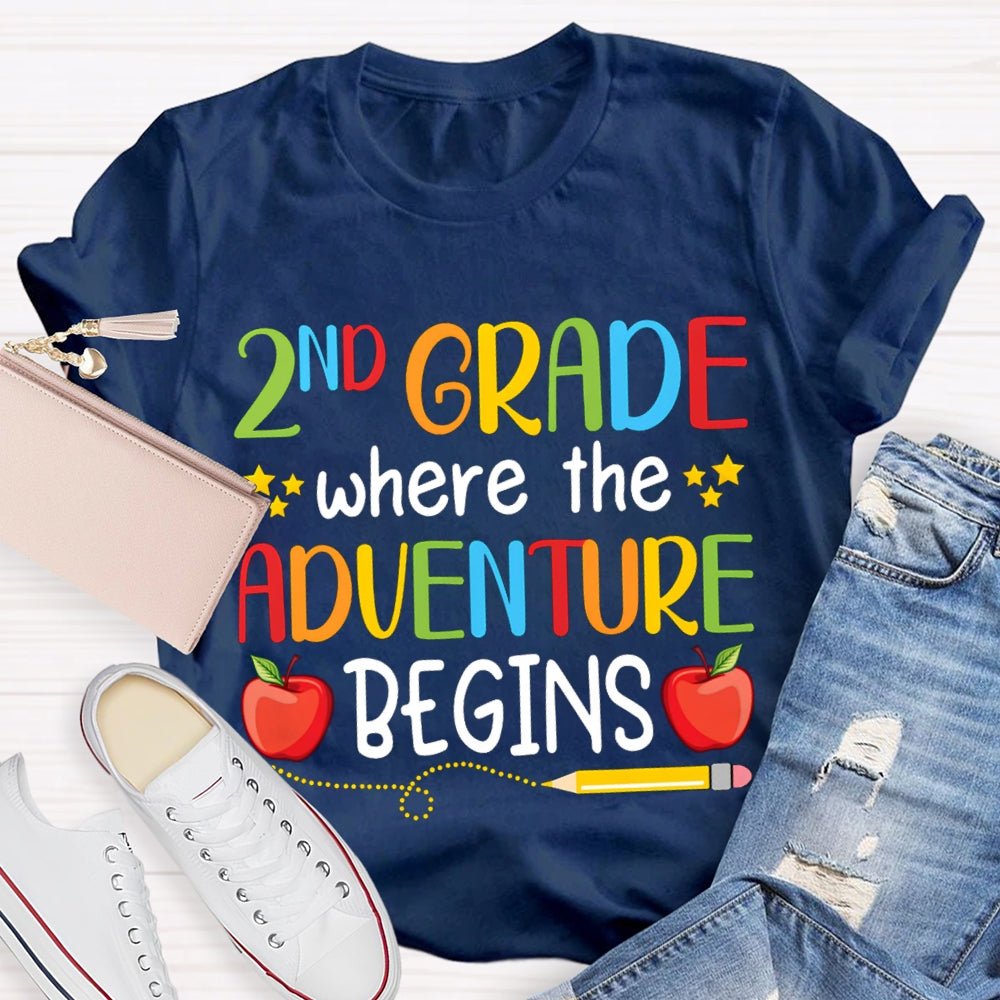 Personalized Grade Second Grade Where The Adventure Begins T-shirt
