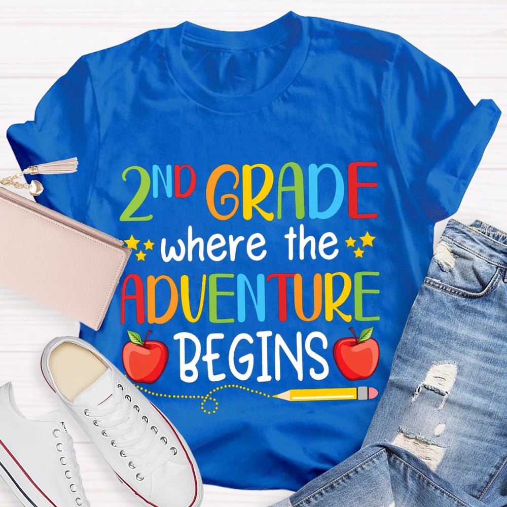 Personalized Grade Second Grade Where The Adventure Begins T-shirt
