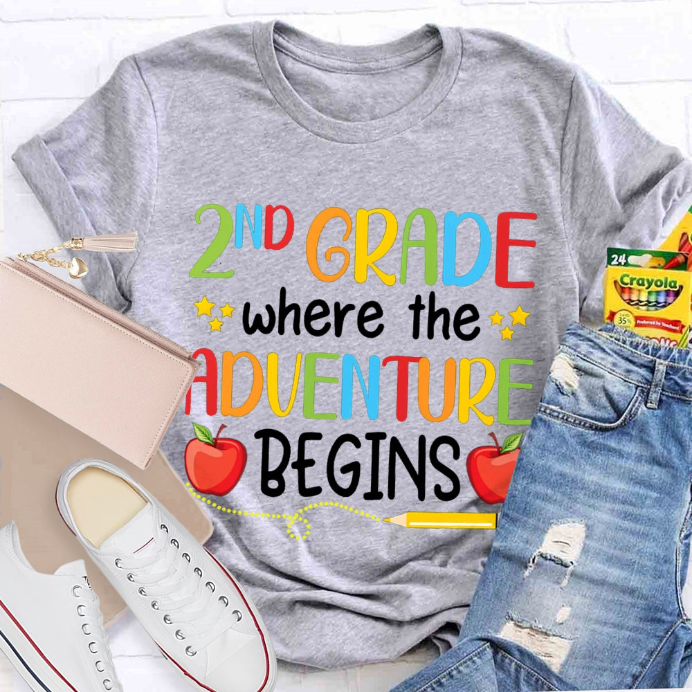 Personalized Grade Second Grade Where The Adventure Begins T-shirt