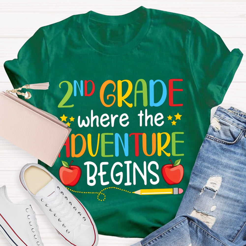 Personalized Grade Second Grade Where The Adventure Begins T-shirt
