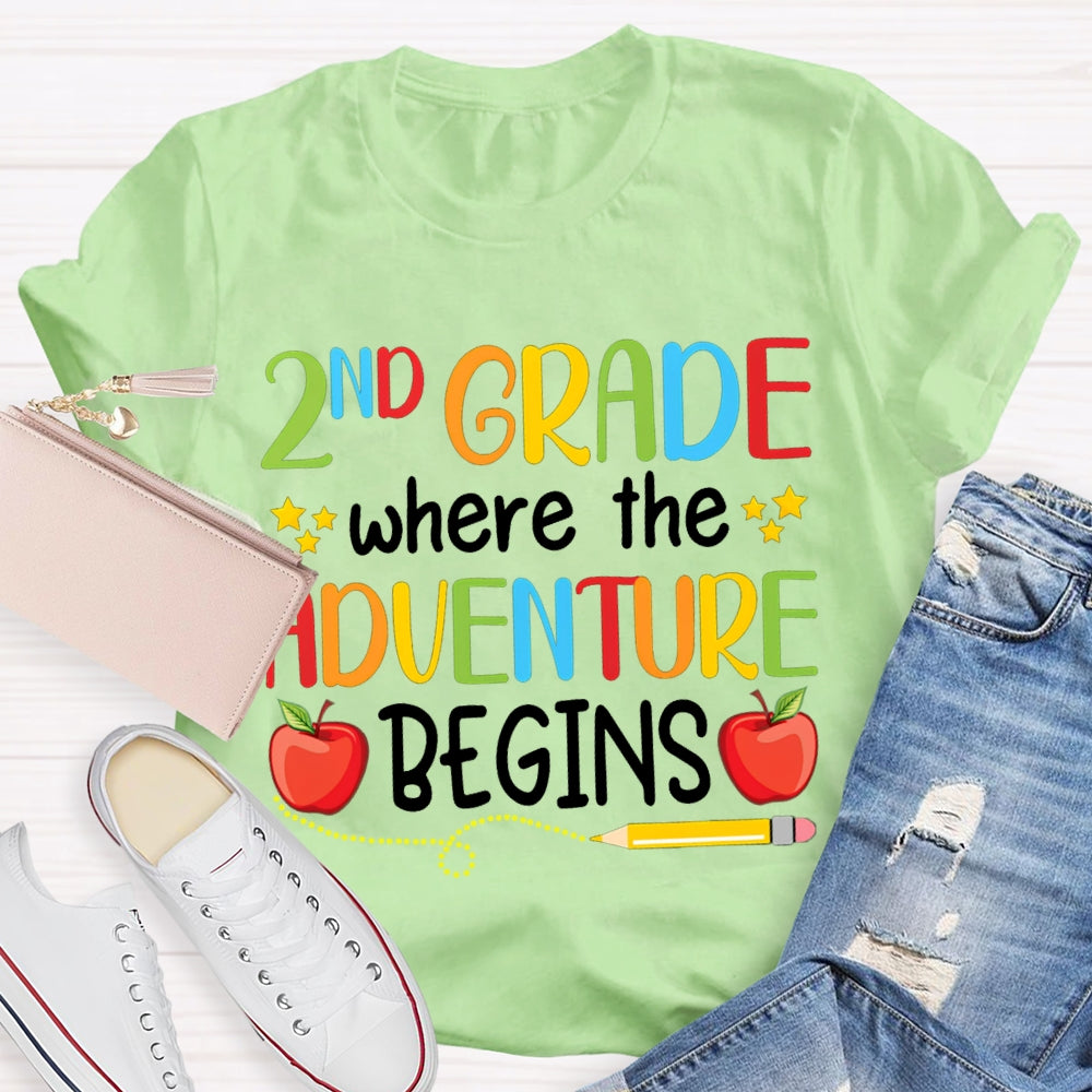Personalized Grade Second Grade Where The Adventure Begins T-shirt