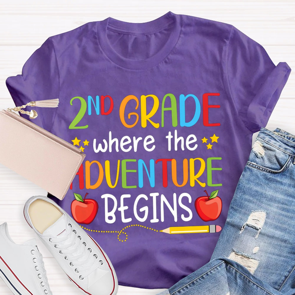 Personalized Grade Second Grade Where The Adventure Begins T-shirt