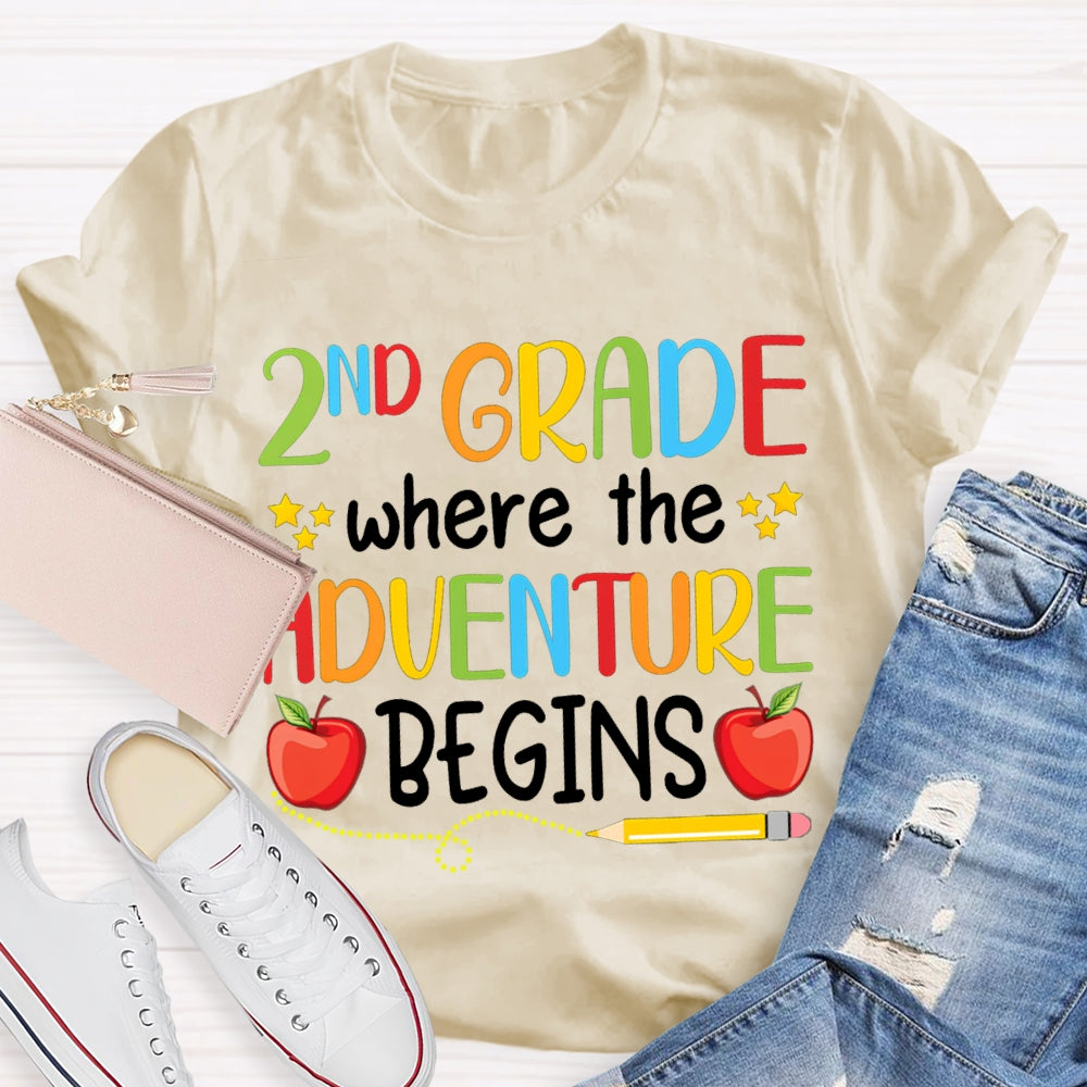 Personalized Grade Second Grade Where The Adventure Begins T-shirt