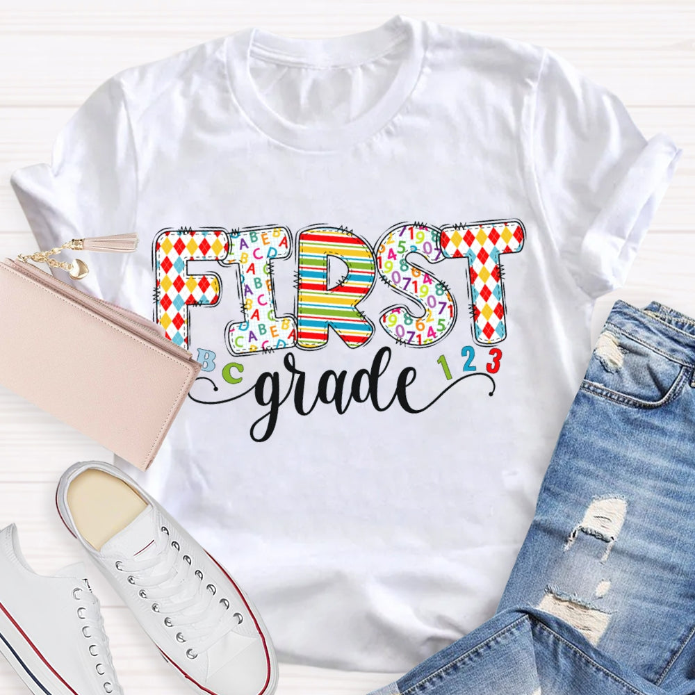 Personalized Grade Kinder Garten Colorful Printed Letters T-shirt