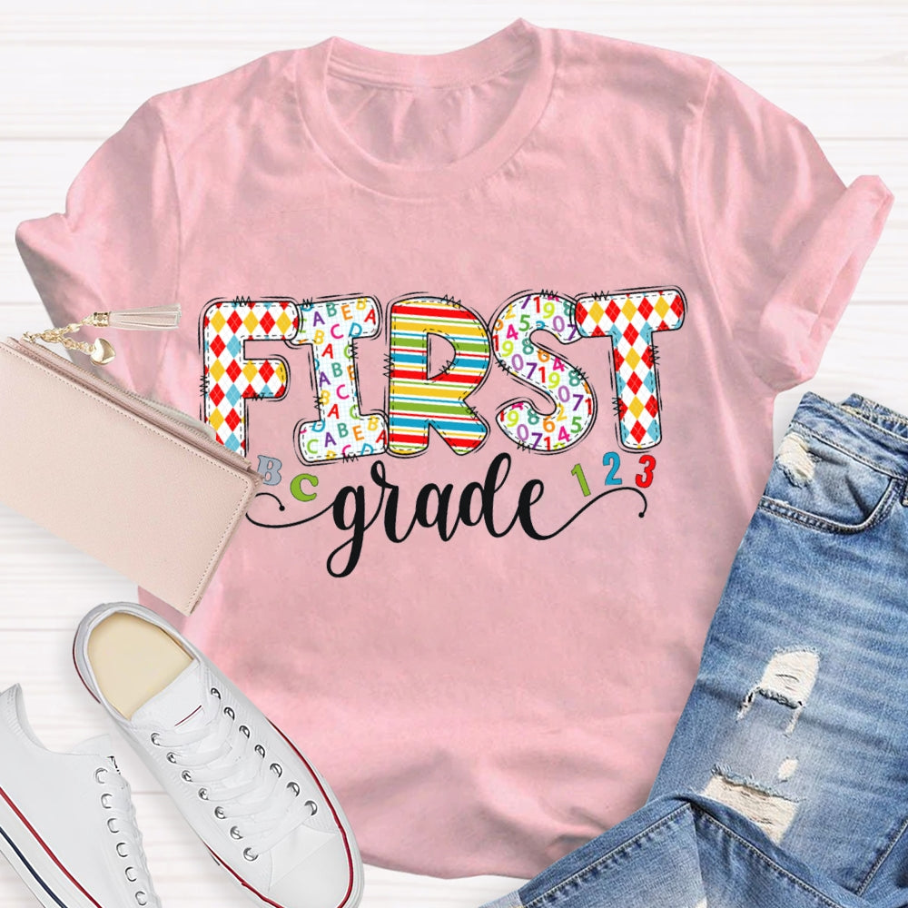 Personalized Grade Kinder Garten Colorful Printed Letters T-shirt