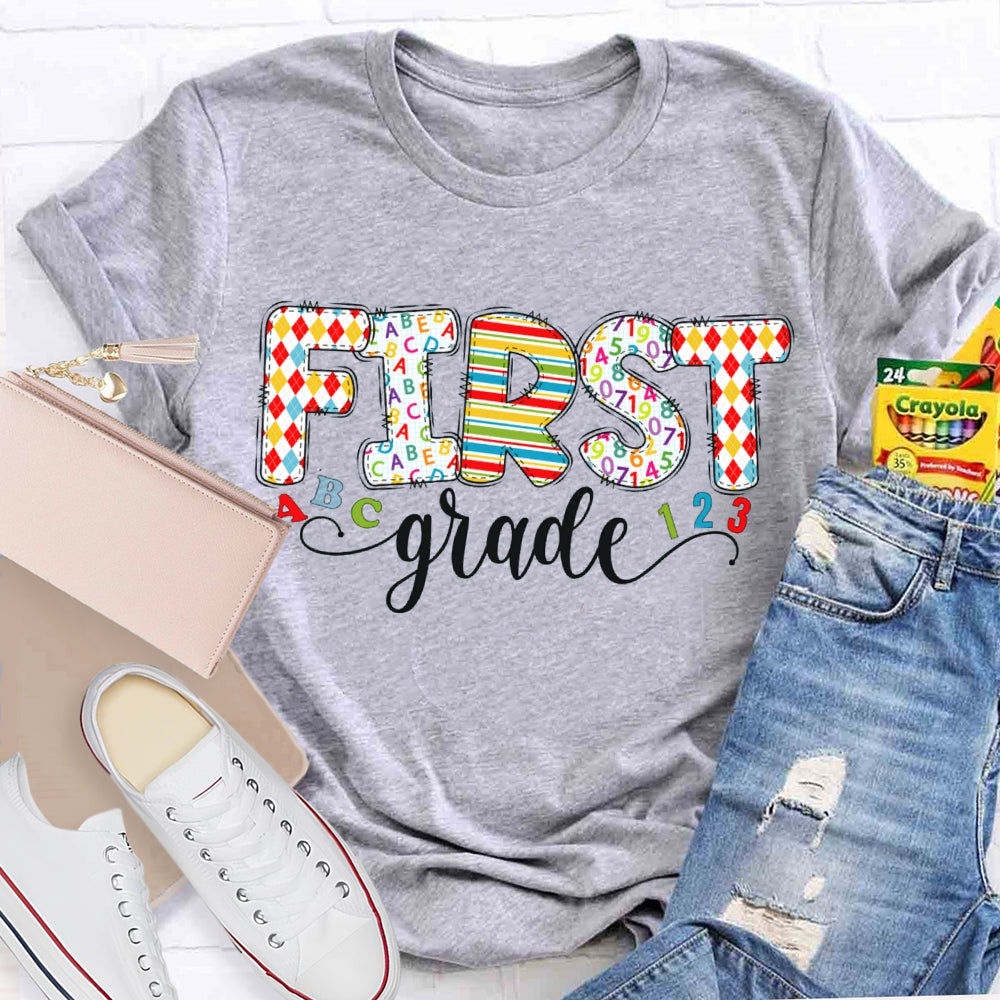Personalized Grade Kinder Garten Colorful Printed Letters T-shirt