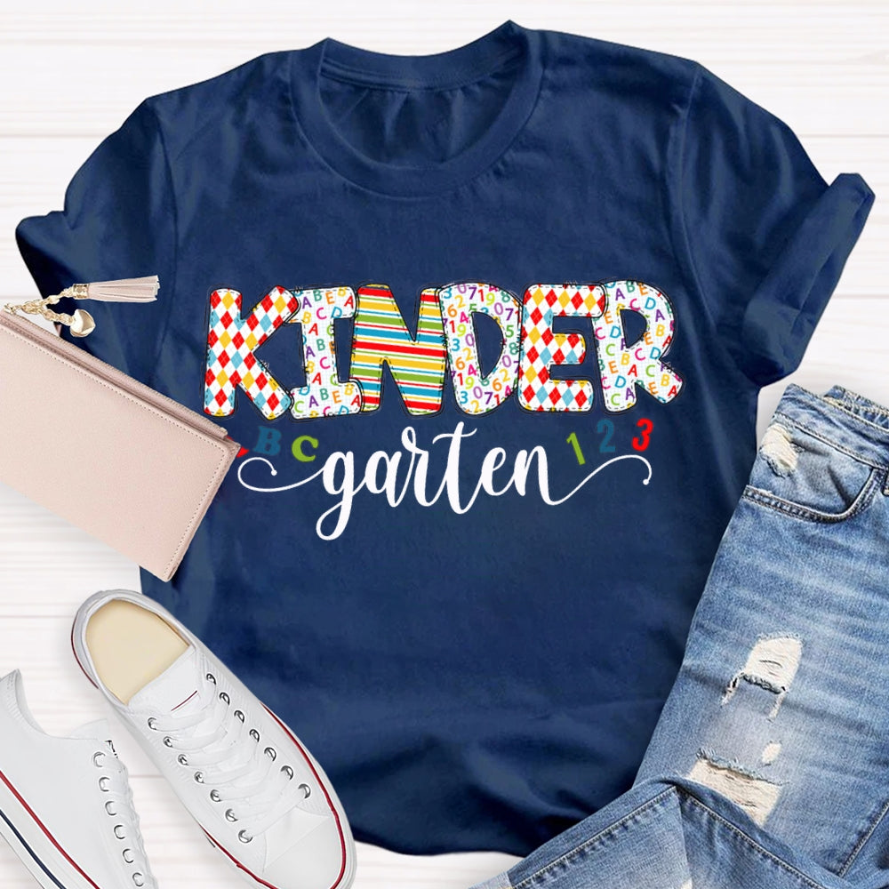 Personalized Grade Kinder Garten Colorful Printed Letters T-shirt