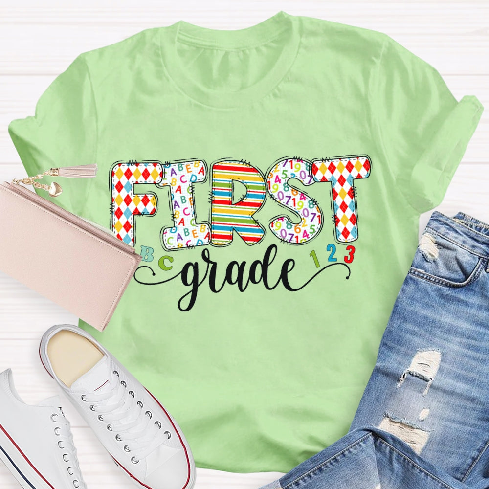 Personalized Grade Kinder Garten Colorful Printed Letters T-shirt