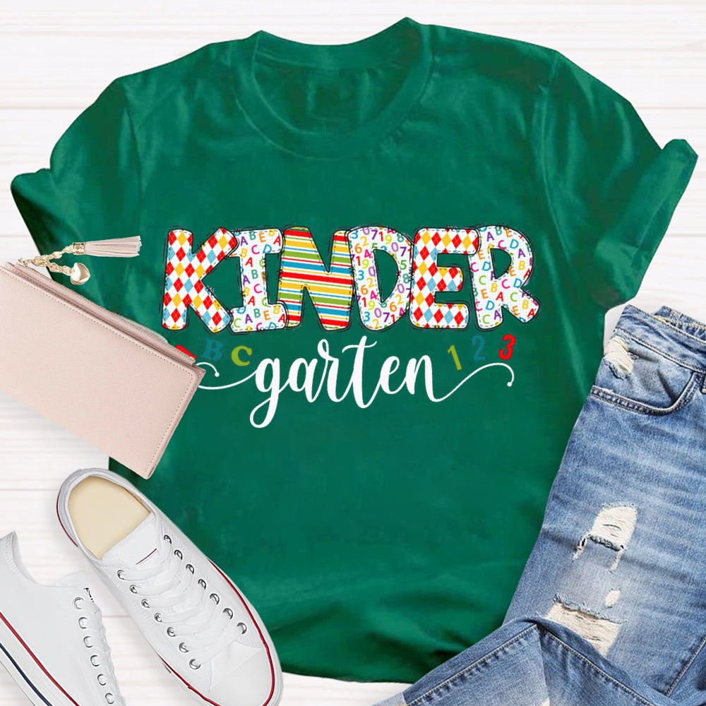 Personalized Grade Kinder Garten Colorful Printed Letters T-shirt
