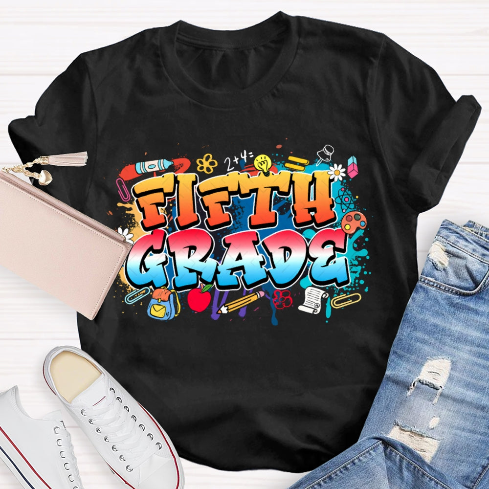 Personalized Grade Colorful Tie-Dye Print Teacher T-shirt