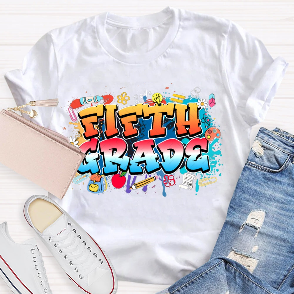 Personalized Grade Colorful Tie-Dye Print Teacher T-shirt