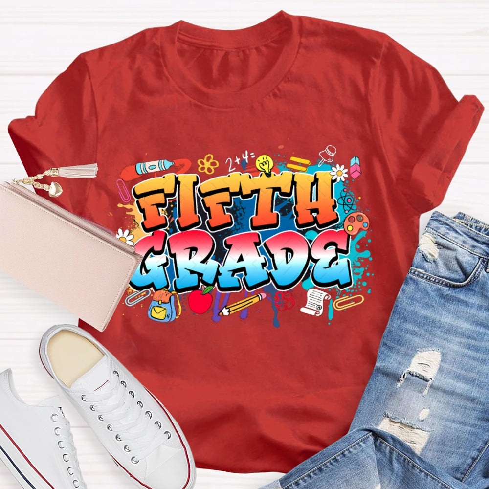 Personalized Grade Colorful Tie-Dye Print Teacher T-shirt