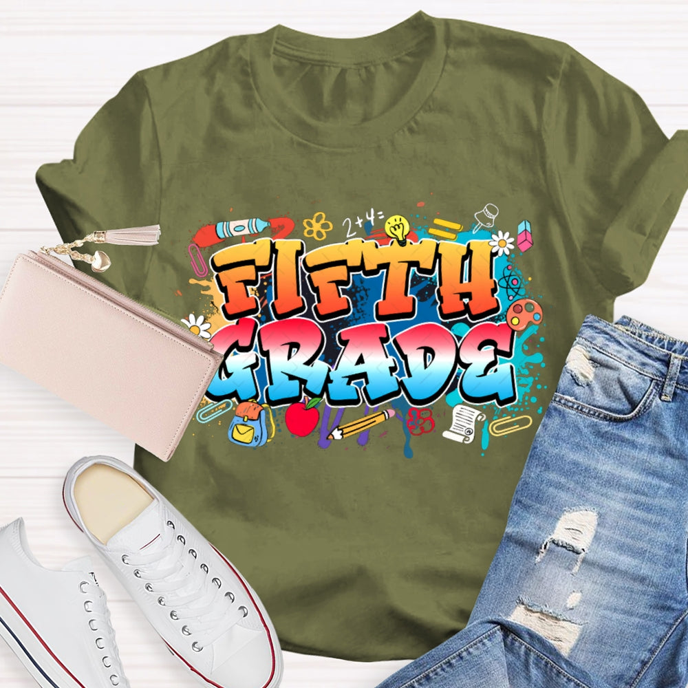 Personalized Grade Colorful Tie-Dye Print Teacher T-shirt