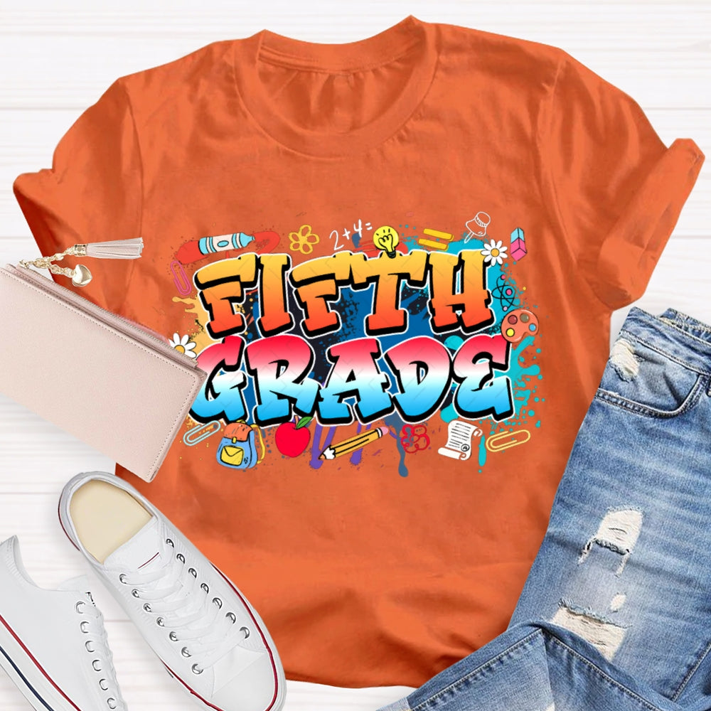 Personalized Grade Colorful Tie-Dye Print Teacher T-shirt
