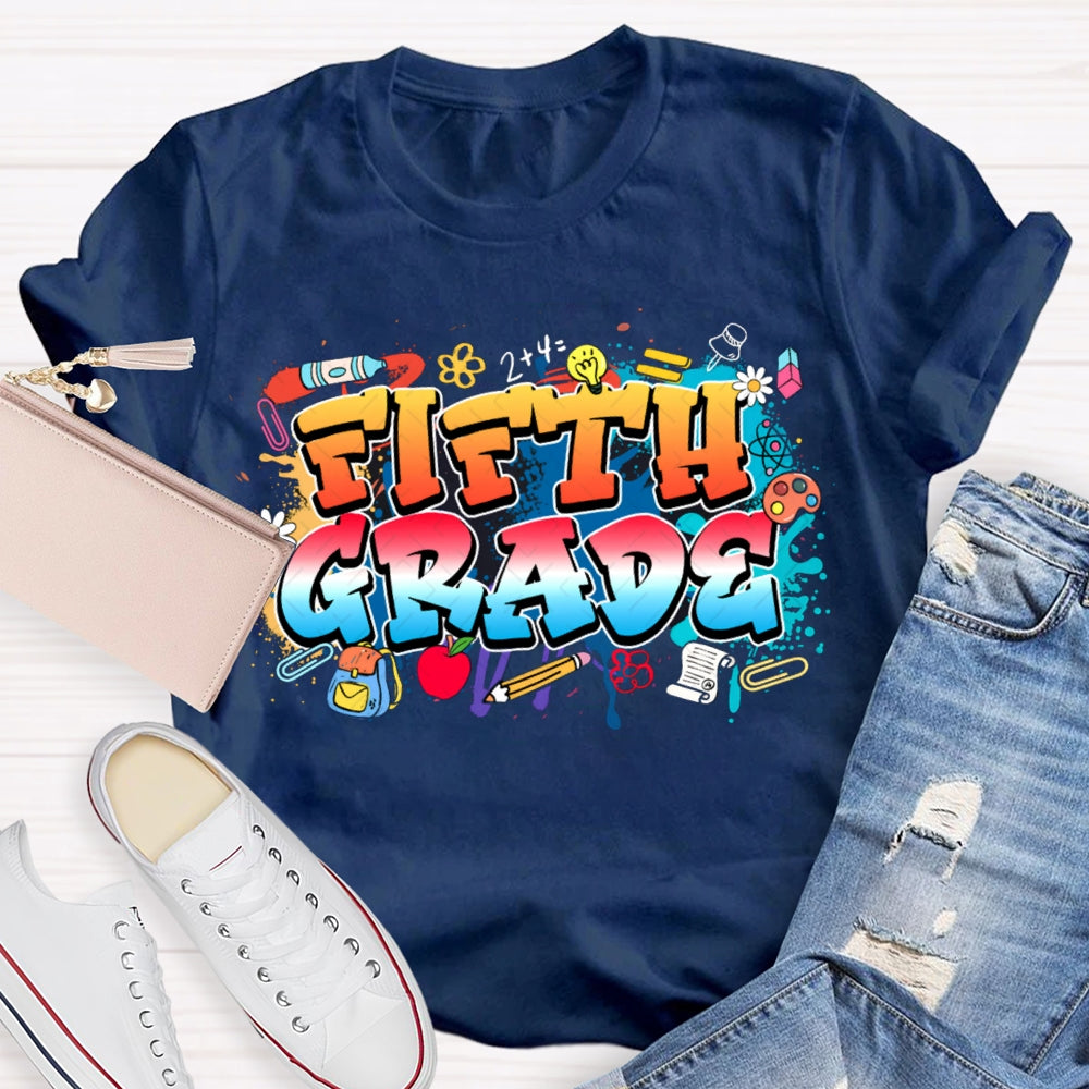 Personalized Grade Colorful Tie-Dye Print Teacher T-shirt