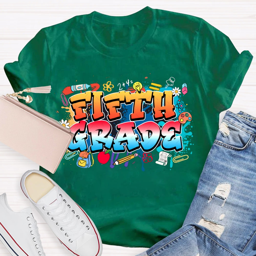 Personalized Grade Colorful Tie-Dye Print Teacher T-shirt