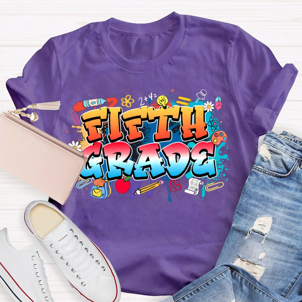 Personalized Grade Colorful Tie-Dye Print Teacher T-shirt