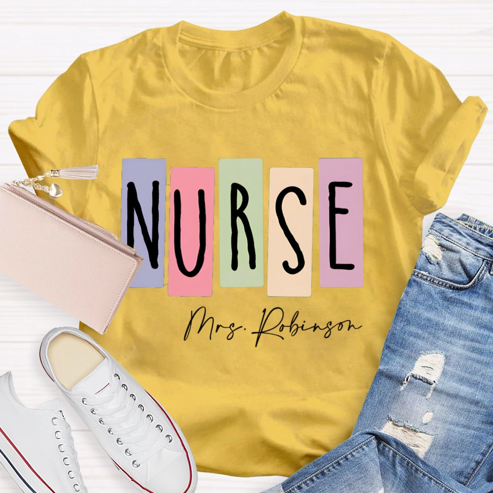 Personalized Name Nurse Colored Squares T-shirt