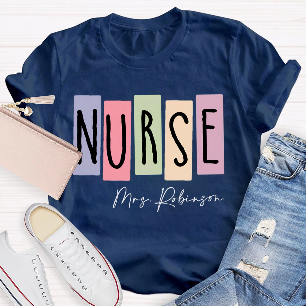 Personalized Name Nurse Colored Squares T-shirt