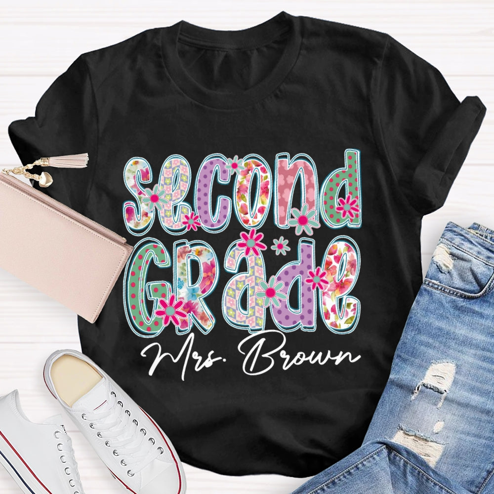 Personalized Name And Grade Second Grade Colorful Gradient Printed Letters T-shirt