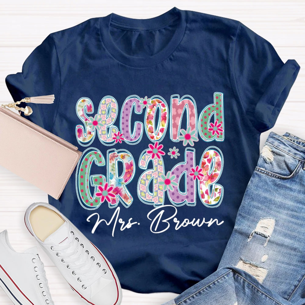 Personalized Name And Grade Second Grade Colorful Gradient Printed Letters T-shirt