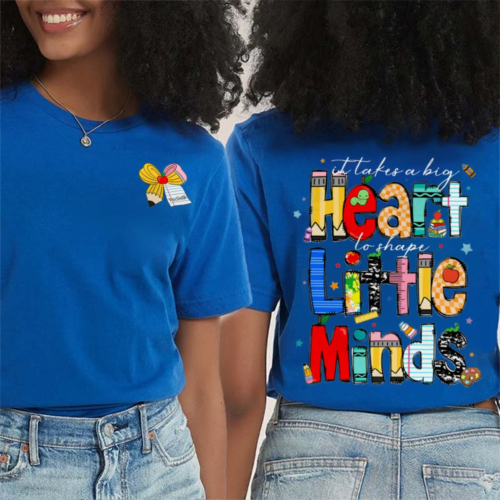 Personalized Name It Takes A Big Heart Shape Little Minds Double Printed T-shirt