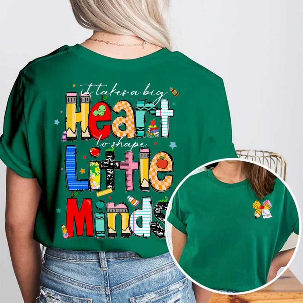 Personalized Name It Takes A Big Heart Shape Little Minds Double Printed T-shirt