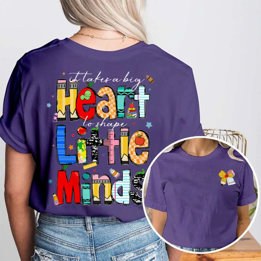 Personalized Name It Takes A Big Heart Shape Little Minds Double Printed T-shirt