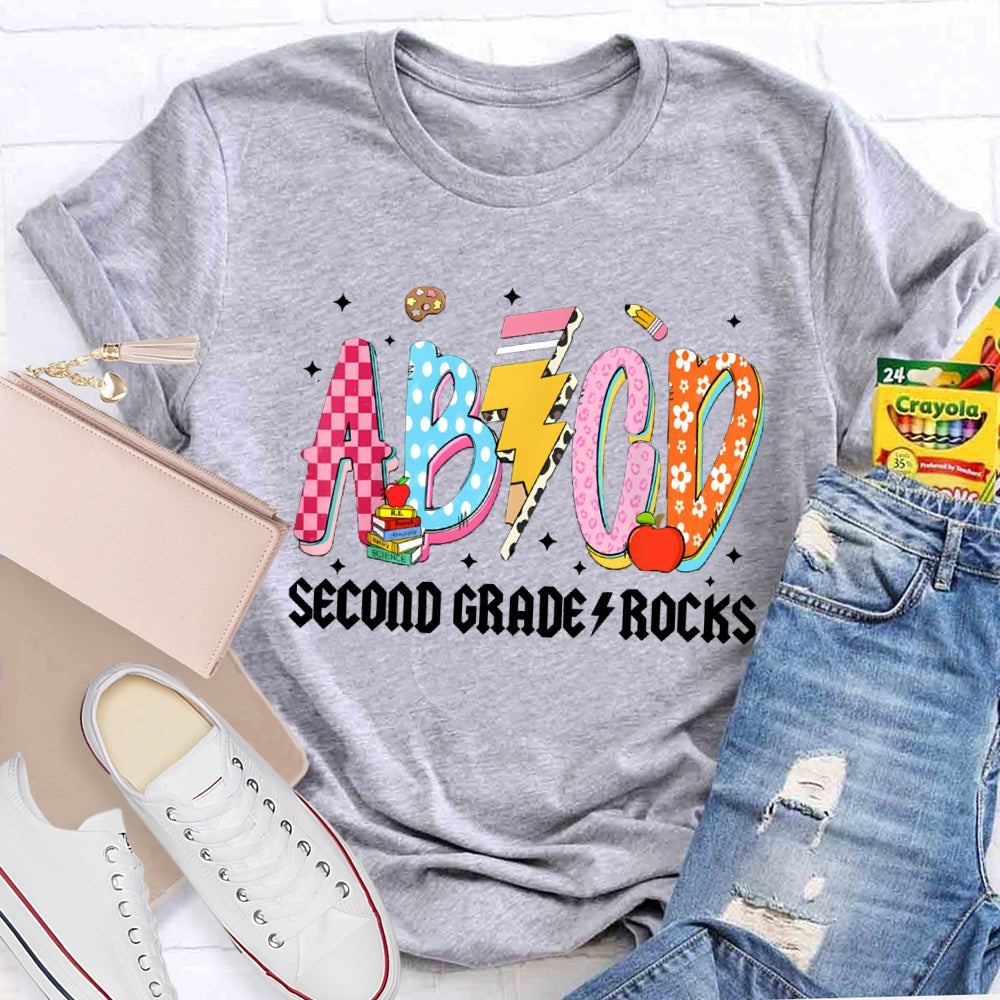 Personalized Grade Second Grade Rocks Teacher T-shirt