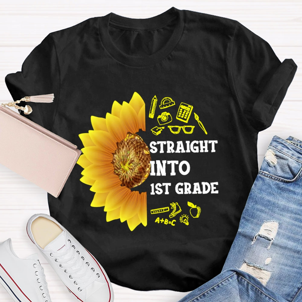 Personalized Grade Straight Into First Grade Sunflower T-shirt