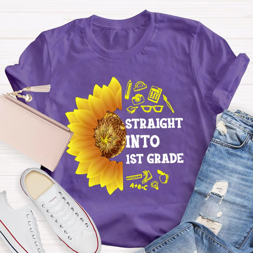 Personalized Grade Straight Into First Grade Sunflower T-shirt