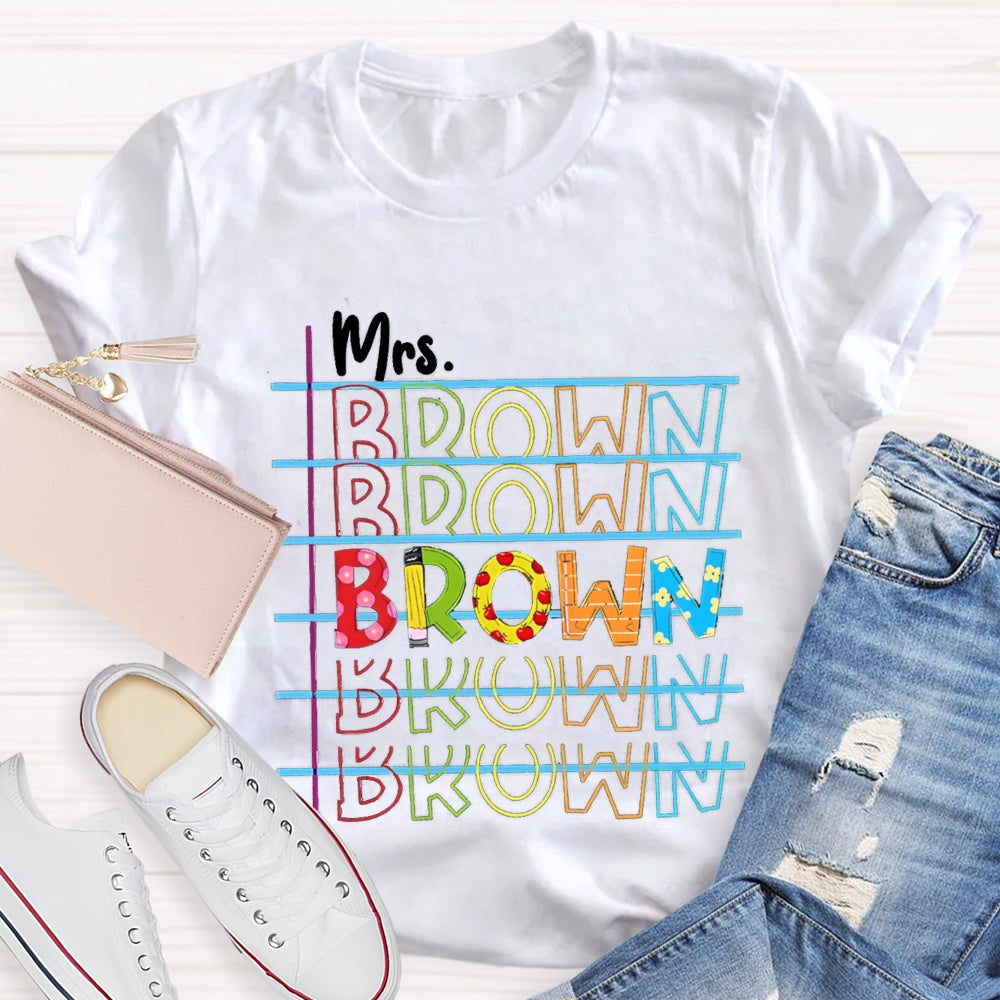 Personalized Name Colorful Line Letter Print Teacher T-shirt