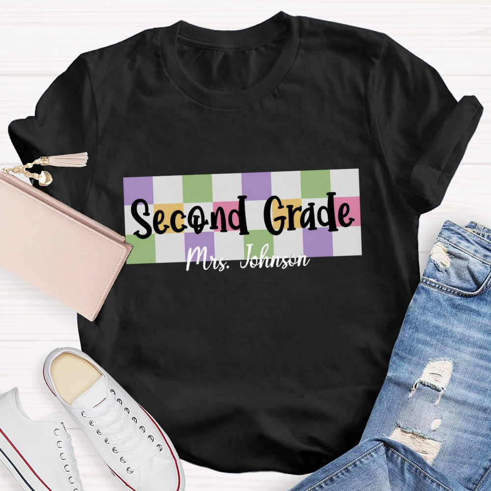 Personalized Grade And Name Colored checkerboard T-shirt