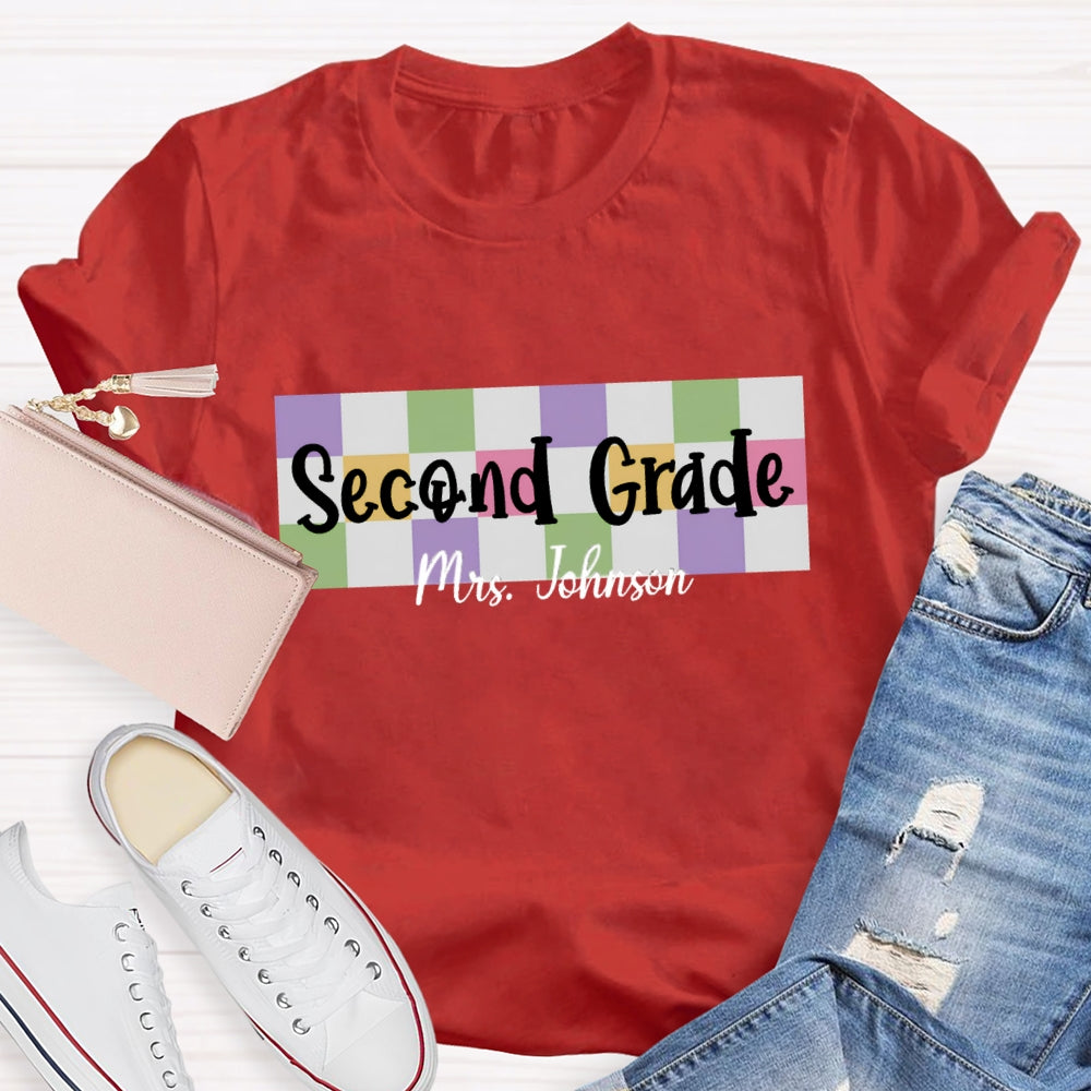 Personalized Grade And Name Colored checkerboard T-shirt