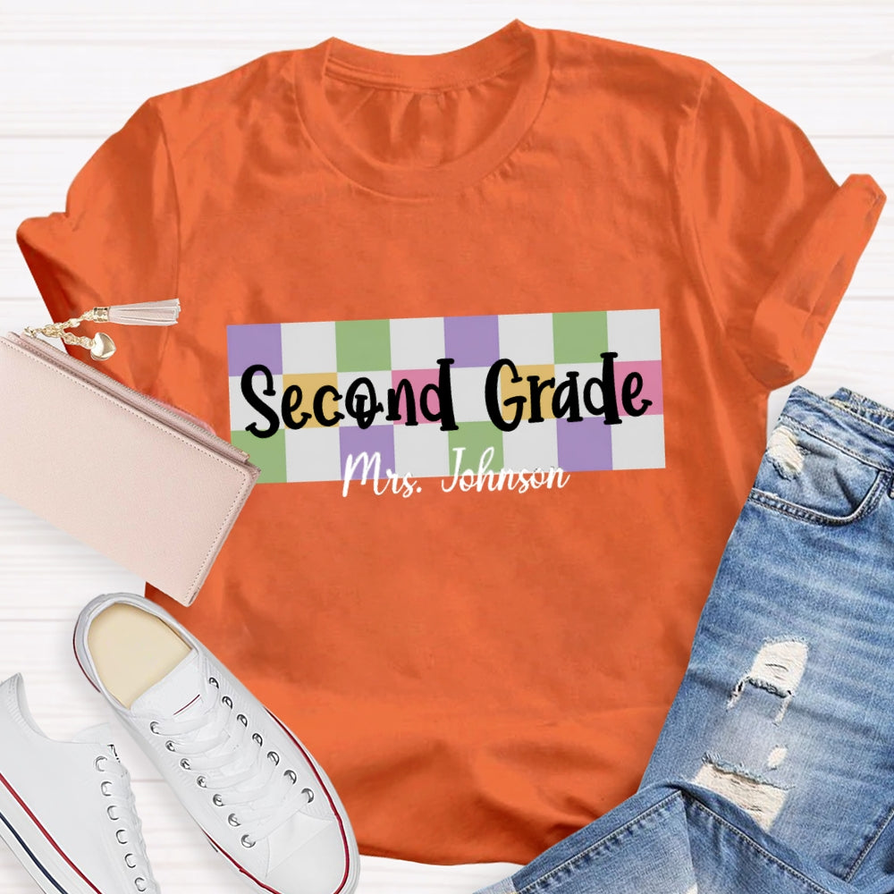 Personalized Grade And Name Colored checkerboard T-shirt