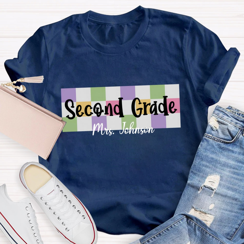 Personalized Grade And Name Colored checkerboard T-shirt