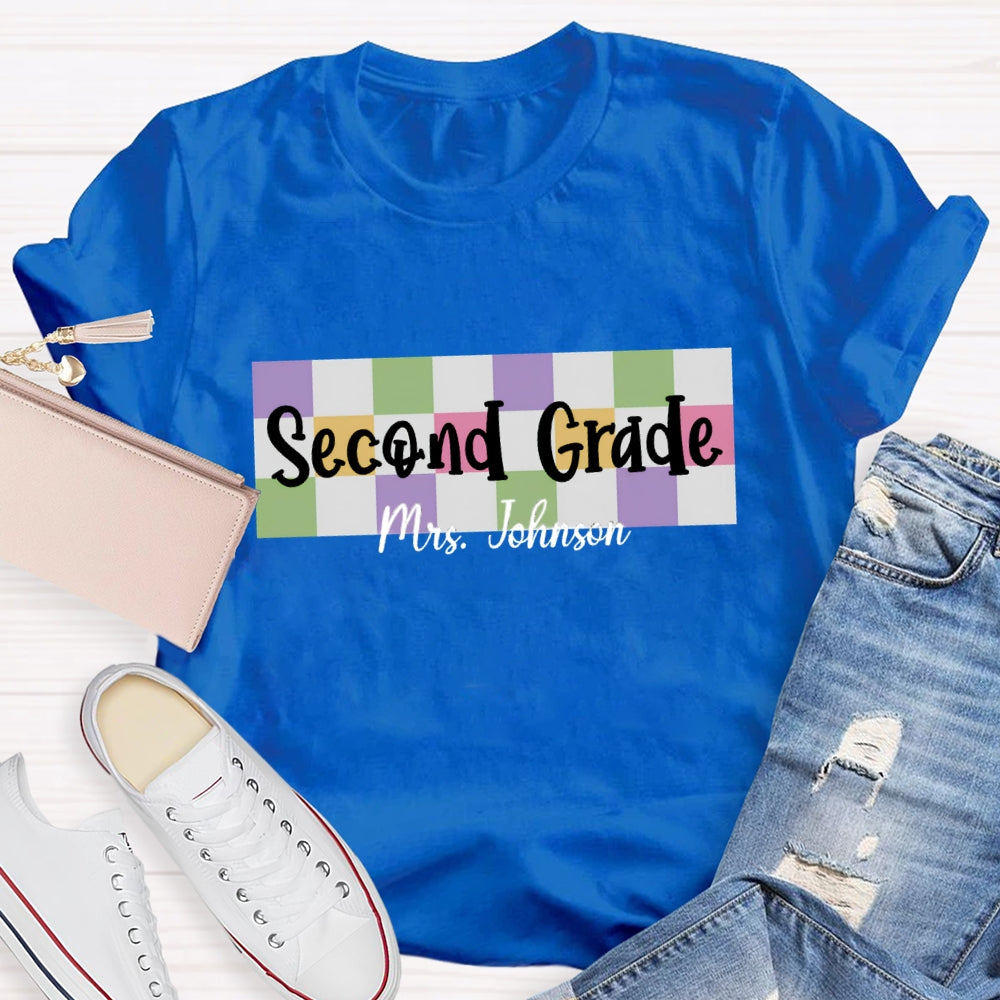 Personalized Grade And Name Colored checkerboard T-shirt