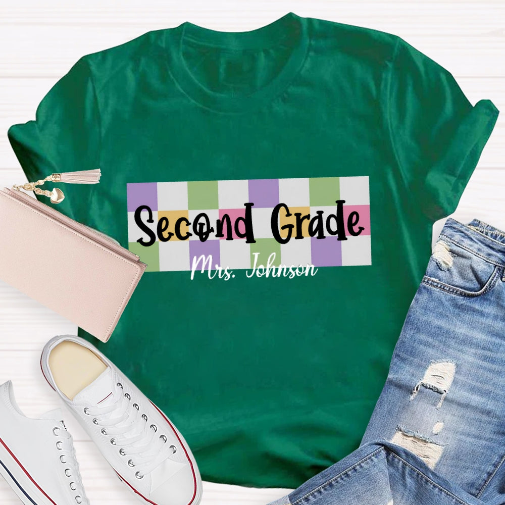 Personalized Grade And Name Colored checkerboard T-shirt