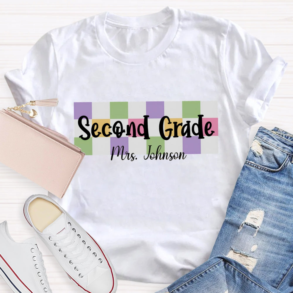 Personalized Grade And Name Colored checkerboard T-shirt
