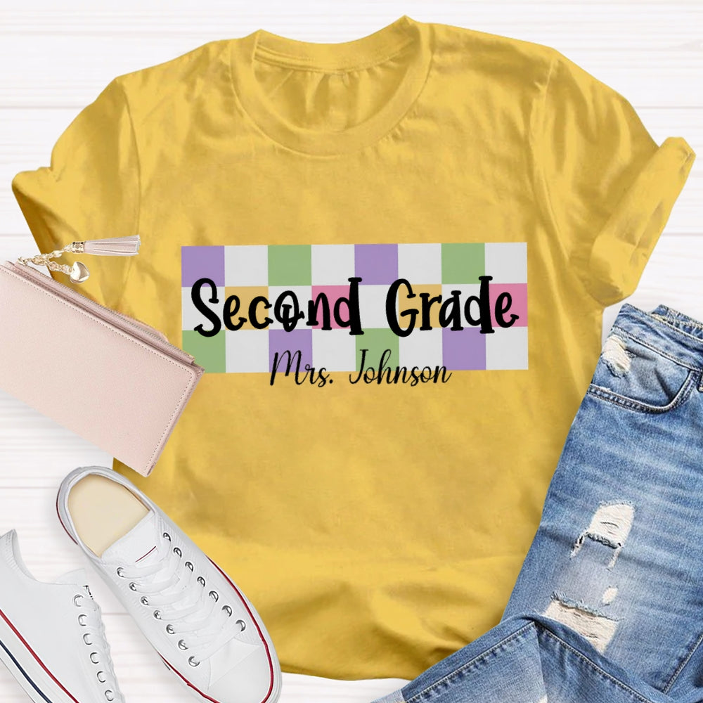 Personalized Grade And Name Colored checkerboard T-shirt
