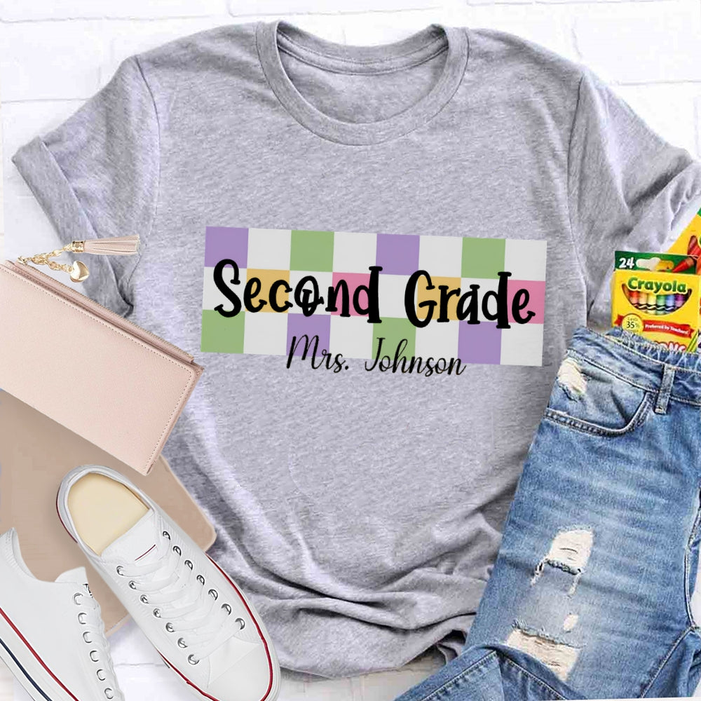 Personalized Grade And Name Colored checkerboard T-shirt