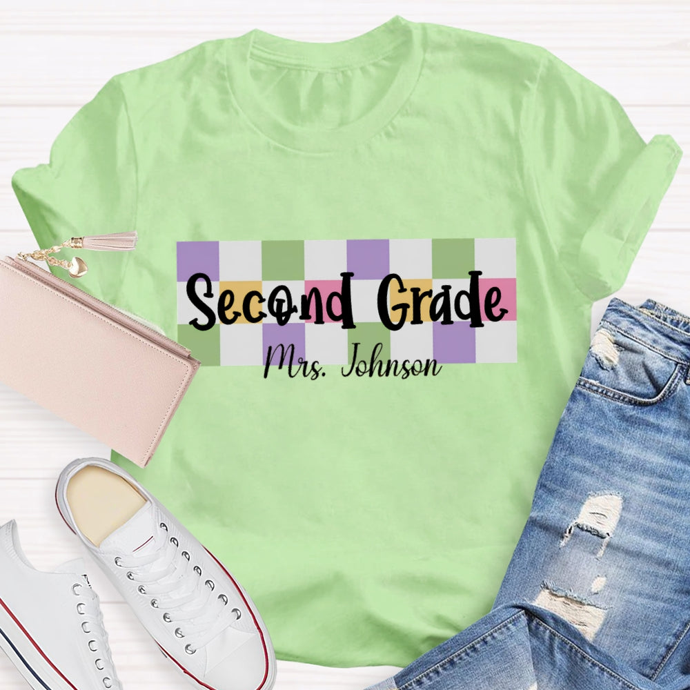 Personalized Grade And Name Colored checkerboard T-shirt